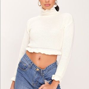 Cream Ruffle Hem Cropped Jumper